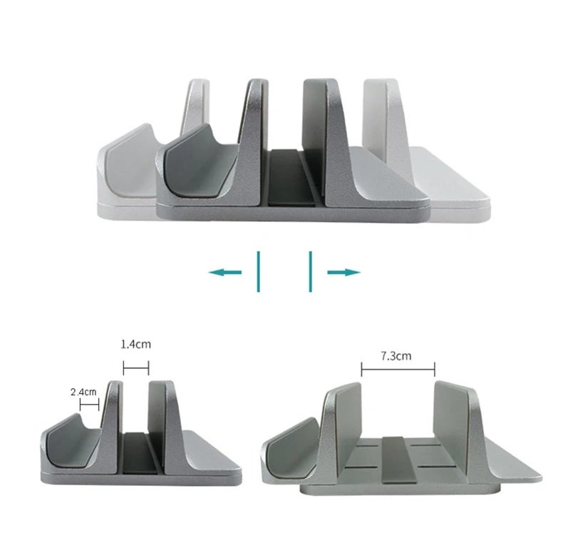 Silver Adjustable Dual Vertical Laptop Stand Portable Base Stand - Image 4