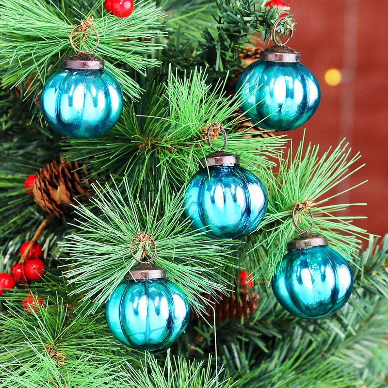 Indian-Shelf IndianShelf 12 Vintage Mercury Large Christmas Ornaments Turquoise Unique Glass Christmas Balls for Christmas Tree Halloween New Year Valentine Day Holidays Event Wedding Party Decor2 Inch - Image 1