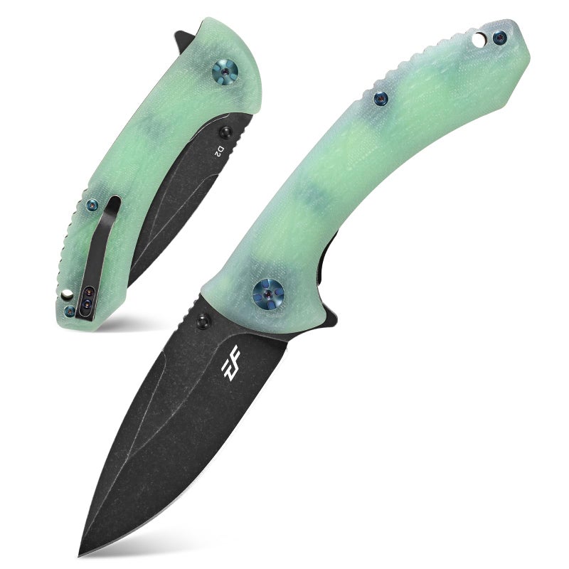 Eafengrow EF927 Pocket Knife D2 Steel Blade with Black-Oxide Coating Outdoor EDC Knife G10 Handle for Camping Work (Jade) - Image 1