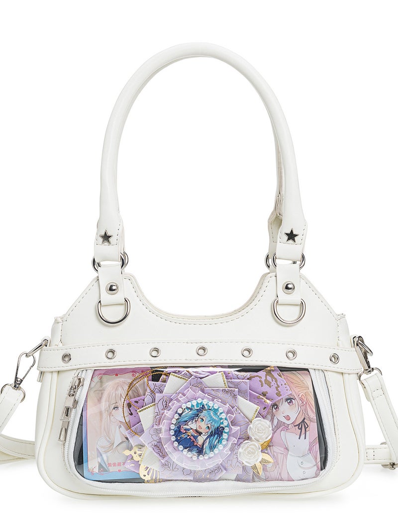 Japanese Style Pu Leather Vintage Fashion Y2K Millennium Spice Girls Large Capacity Transparent Badge Pain Bag All-Match Student Crossbody Bag - Image 1