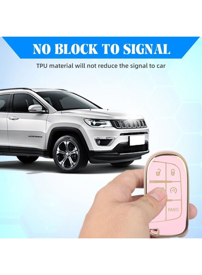 QBUC for Jeep Key Fob Cover with Keychain Soft TPU Protection Compatible with Jeep Grand Cherokee Renegade Compass and Dodge Challenger Durango RAM Chrysler 200/300(Pink with Gold Trim) - Image 4