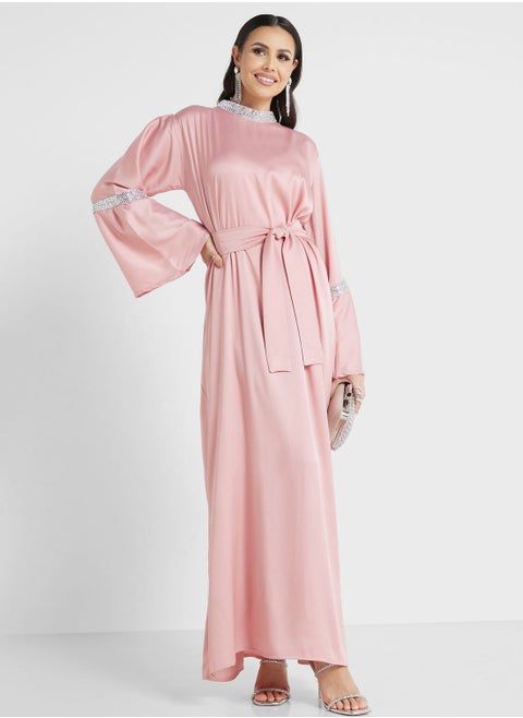 Embellished Detail High Neck Jalabiya