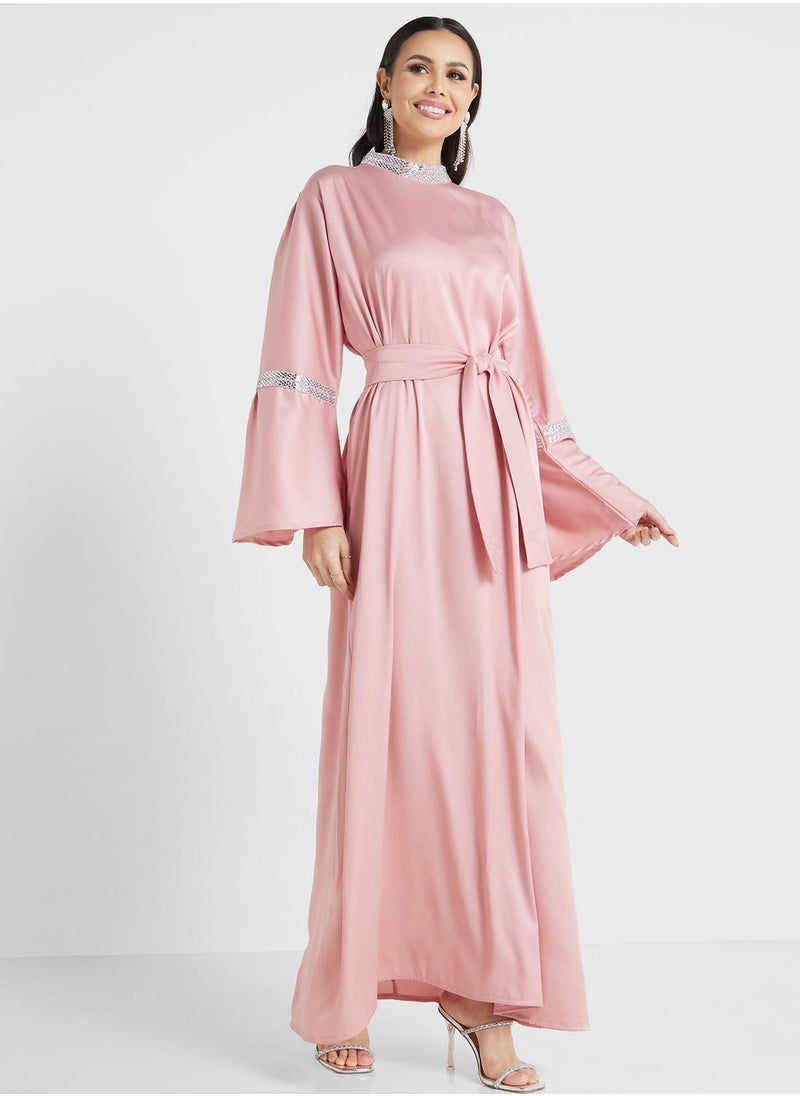 hayas closet - Embellished Detail High Neck Jalabiya - Image 1