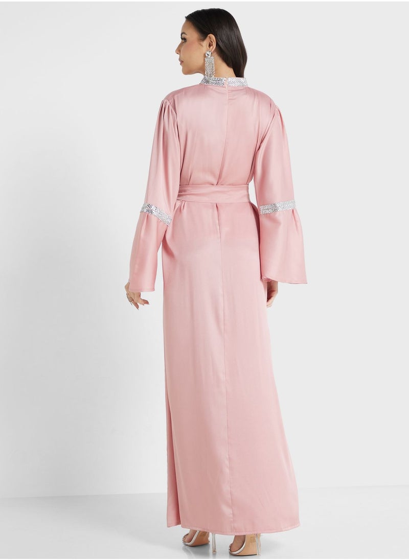 hayas closet - Embellished Detail High Neck Jalabiya - Image 1