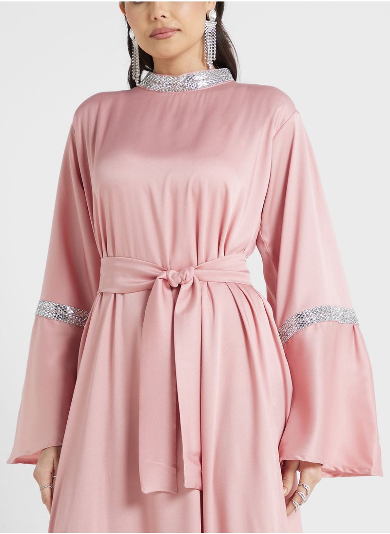 hayas closet - Embellished Detail High Neck Jalabiya - Image 1
