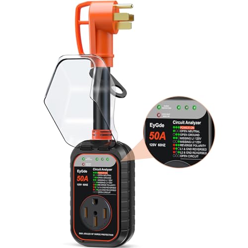 EyGde RV Surge Protector 50 Amp RV Circuit Analyzer with Waterproof Cover RV Accessories Power Voltage Protection Guard for Camper Travel Trailers