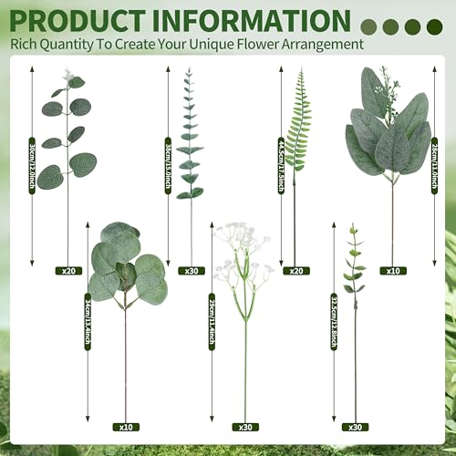 Hoplito 150 Pcs 7 Kinds Mixed Artificial Eucalyptus Leaves Stems Bulk Fake Greenery Plants Faux Silver Dollar Eucalyptus Leaves for Wedding Vase Bouquet Floral Arrangement Centerpiece Home Decor - Image 3