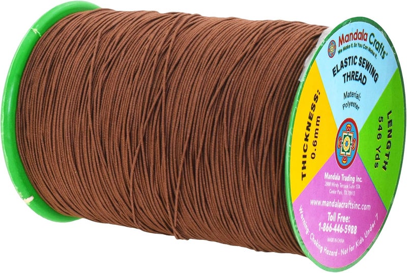 Mandala Crafts Brown Shirring Elastic Thread for Sewing, Knitting, Smocking, and DIY Crafts - 546 Yards 0.6mm Fine Thin Stretch Thread for Sewing Machines - Image 2