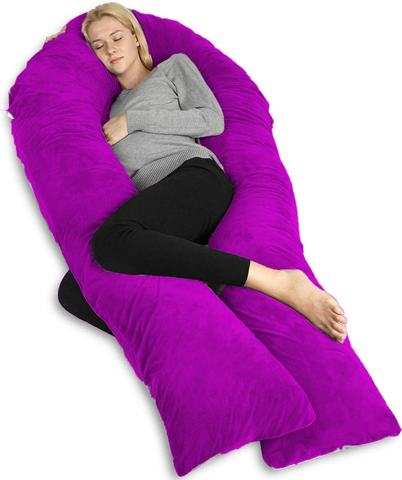 PumPum Pregnancy Pillow with Velvet Cover, U-Shape Full Body Pillow, Maternity Support Pillow, Cushion & Pillow for Pregnant Women,Purple - Image 1