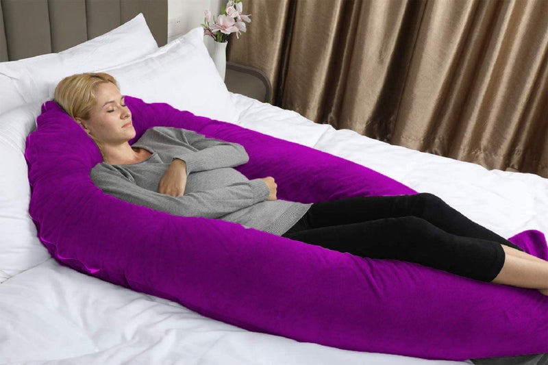 PumPum Pregnancy Pillow with Velvet Cover, U-Shape Full Body Pillow, Maternity Support Pillow, Cushion & Pillow for Pregnant Women,Purple - Image 4