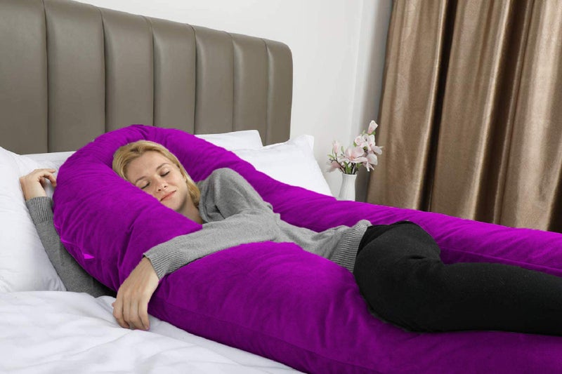 PumPum Pregnancy Pillow with Velvet Cover, U-Shape Full Body Pillow, Maternity Support Pillow, Cushion & Pillow for Pregnant Women,Purple - Image 3