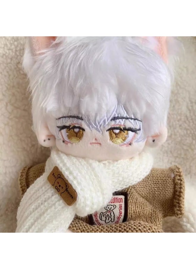 Generic - Light And Night Love Qi Sili Cotton Doll 20cm Dress-up Doll Velvet Fox Gift Doll Birthday Gift Boy Doll-Specifications:20cm With Skeleton Installed-Color:Qi Si Li White + Light Brown Sweater + Scarf - Image 1