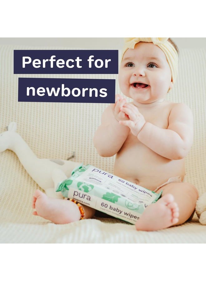 Pura Natural Sensitive Baby Wipes, 99% Water, Unscented & Hypoallergenic, Suitable for Sensitive & Eczema-prone Skin, Fragrance Free & Hypoallergenic, EWG Verified, 3 x 60 per pack (180 Wipes) - Image 5