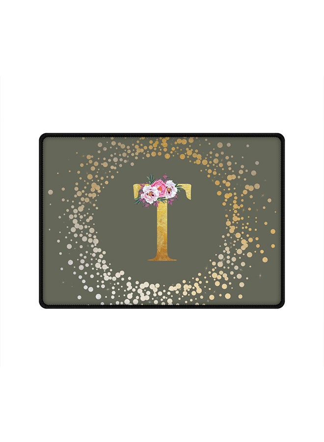 Stylizedd Designer Gaming Mouse Pad Anti-Skid Mousepad Large Keyboard Mouse Pad Desk Mat Custom Monogram Initial Letter Floral Pattern Alphabet - T(Olive Green) - Image 1