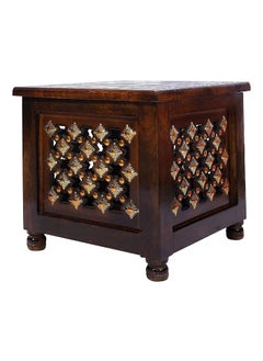 Zara Wood Handicrafts Zara Wood Handicrafts Beautiful Antique Wooden Stool Side Table with Brass Cutting Design Storage for Living and Bedroom Furniture Brown 12 Inch 