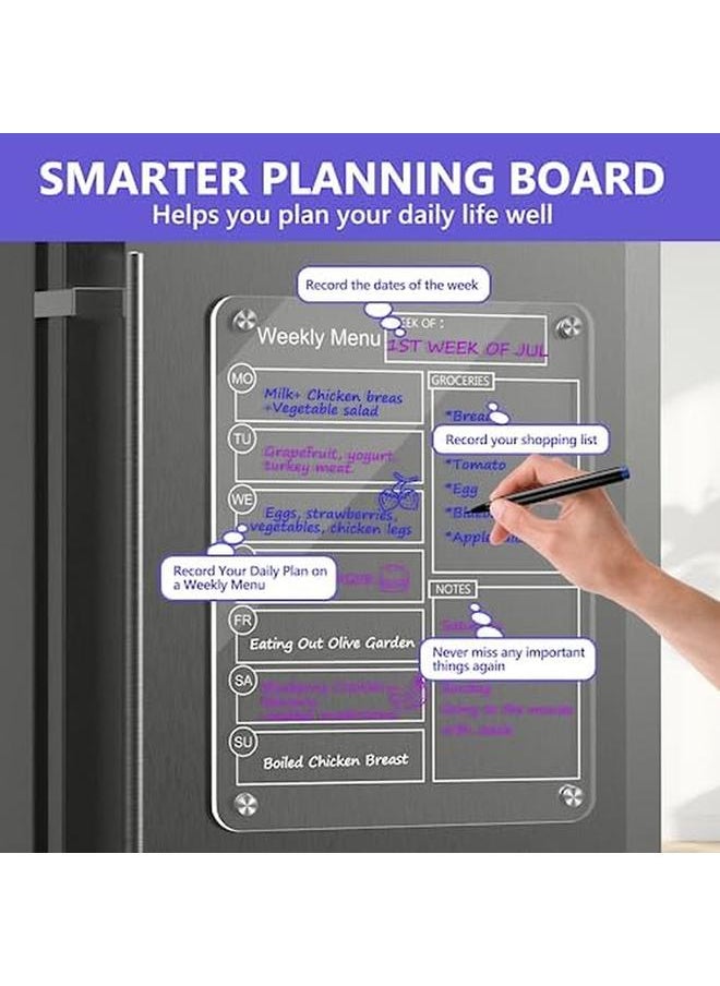 Generic - Acrylic Magnetic Dry Erase Board Weekly Calendar For Fridge 16"X12" Clear Weekly Meal Planner Magnetic Board Reusable Planning Whiteboard Workout Board Meal Planner Magnetic Includes 6 Markers - Image 1