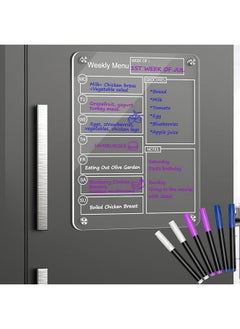 Acrylic Magnetic Dry Erase Board Weekly Calendar For Fridge 16"X12" Clear Weekly Meal Planner Magnetic Board Reusable Planning Whiteboard Workout Board Meal Planner Magnetic Includes 6 Markers
