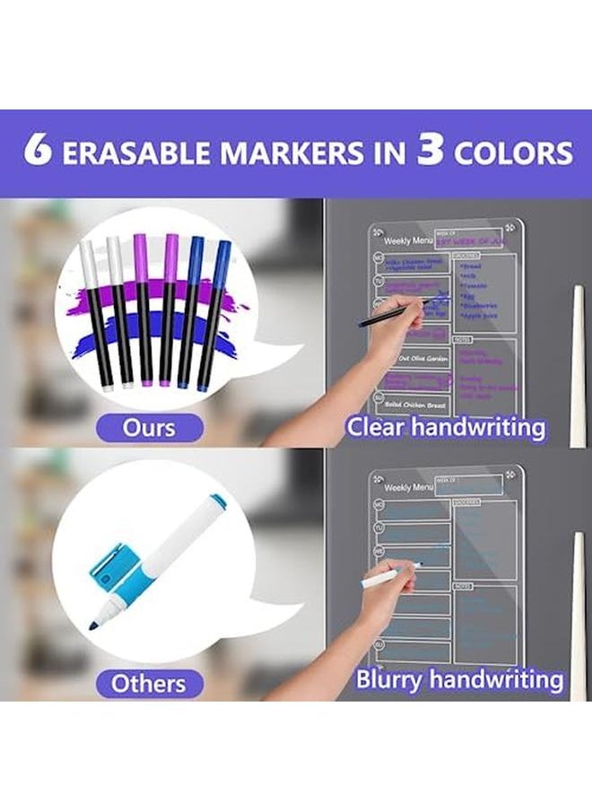 Generic - Acrylic Magnetic Dry Erase Board Weekly Calendar For Fridge 16"X12" Clear Weekly Meal Planner Magnetic Board Reusable Planning Whiteboard Workout Board Meal Planner Magnetic Includes 6 Markers - Image 1