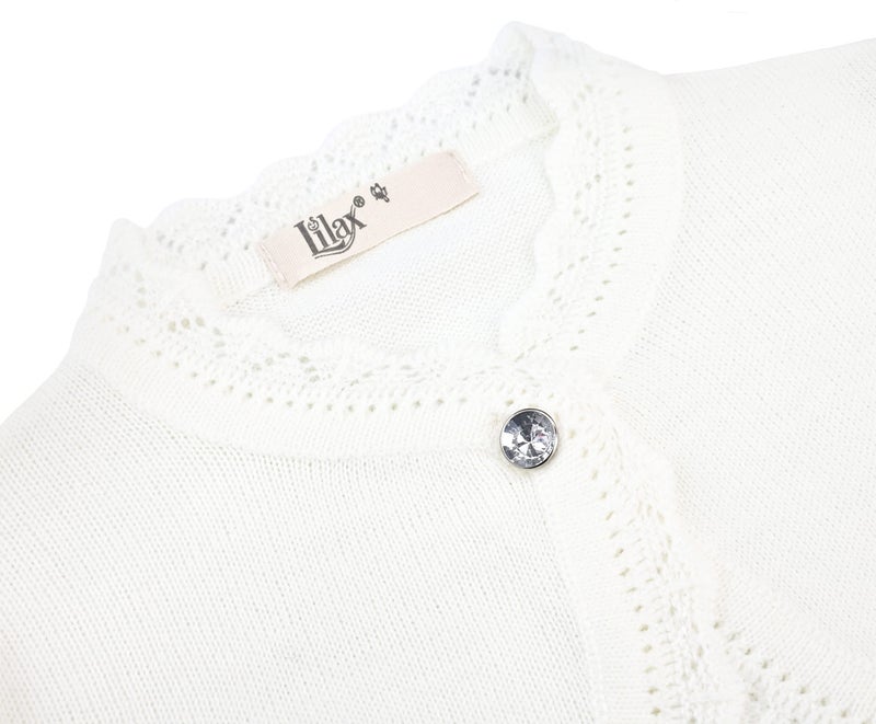 Lilax Little Girls' Knit Long Sleeve Button Closure Bolero Cardigan Shrug 3T Cream - Image 5