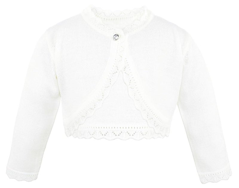 Lilax Little Girls' Knit Long Sleeve Button Closure Bolero Cardigan Shrug 3T Cream - Image 1
