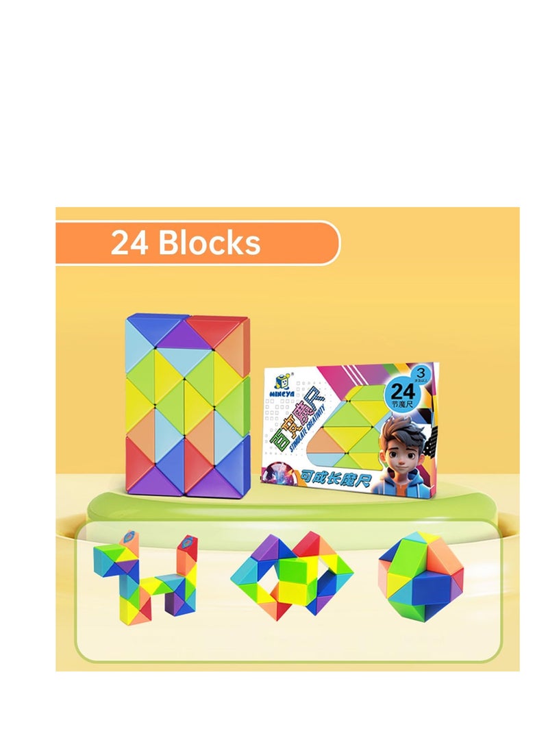 ECVV Magic Ruler Fidget Snake Cube Twist Puzzle Magic Snake Sensory Toys Collection Brain Teaser, Dice Fidget Toys for Kids Adults Teens（24 Segment: 42cm）