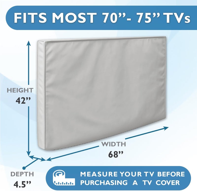 Bozzcovers Outdoor TV Cover 70-75 inch - WITH FRONT FLAP - Weatherproof, Waterproof protection, Soft Interior, With Bottom cover - Gray - Image 2
