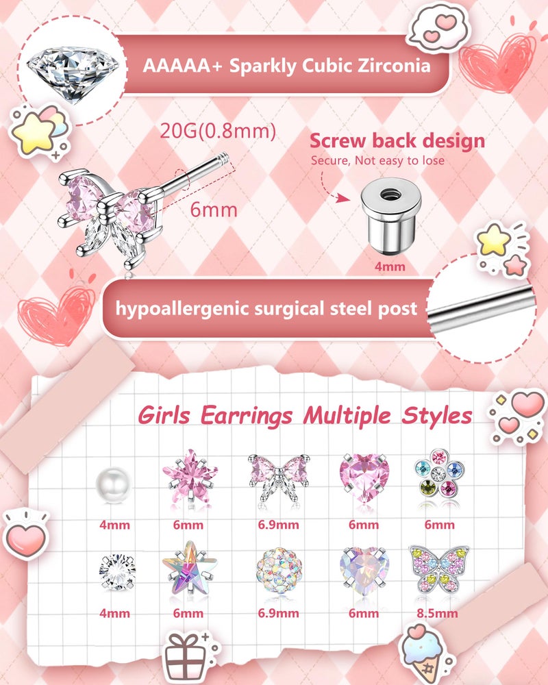 Besteel 14 Pairs Hypoallergenic Earrings for Women Girls Surgical Steel Screw Back Earring for Sensitive Ears Cute Butterfly CZ Flat Back Earrings Girls Jewelry (screw back) age: Over 4 years old - Image 2