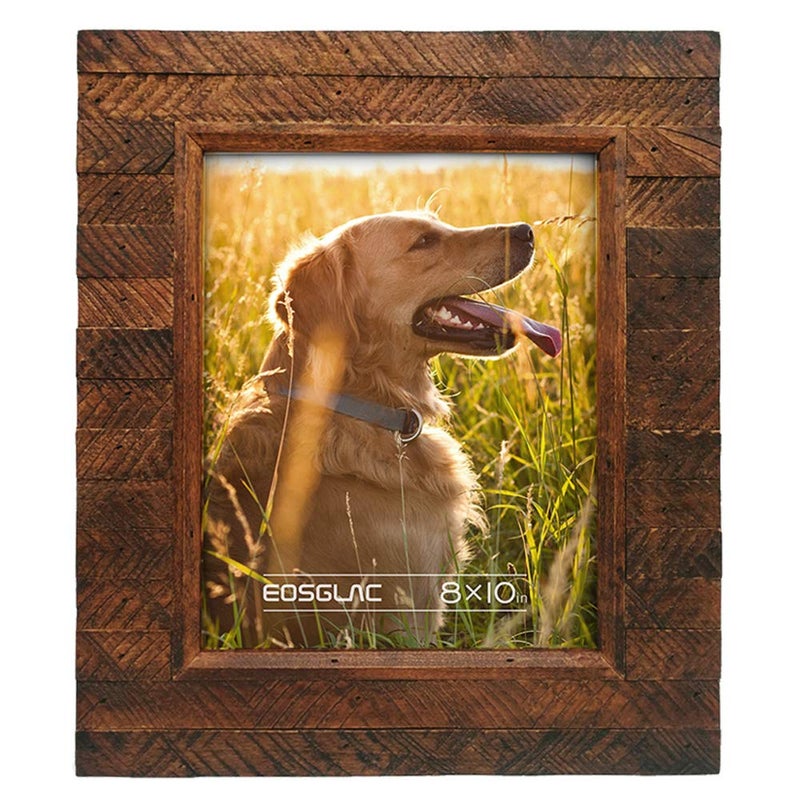 Eosglac Wooden Picture Frame 8x10 inch, Wood Plank Design with Rustic Brown Finish, Wall Mounting or Tabletop Display, Handmade Photo Frame - Image 1