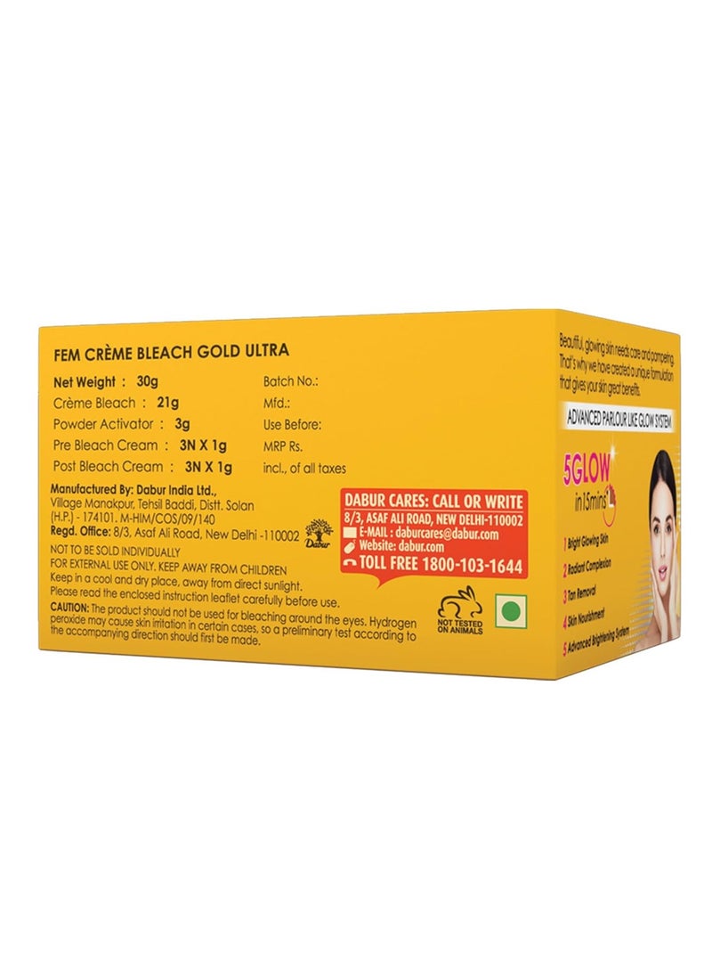 Fem Fairness (Gold Ultra) Crème - 30g | Advanced Parlour Like Glow System | Removes Tan, Brightens Skin & Gives Radiant Complexion | For All Skin Types | No Added Ammonia - Image 3