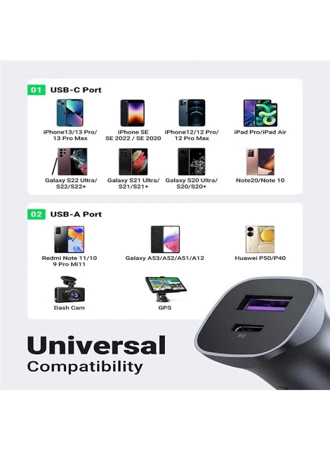 UGREEN ECO UGREEN 30W 2-Port Fast Car Charger, USB-C Power Delivery + USB-A Quick Charge, Compact Design, Model CD130 - Image 4