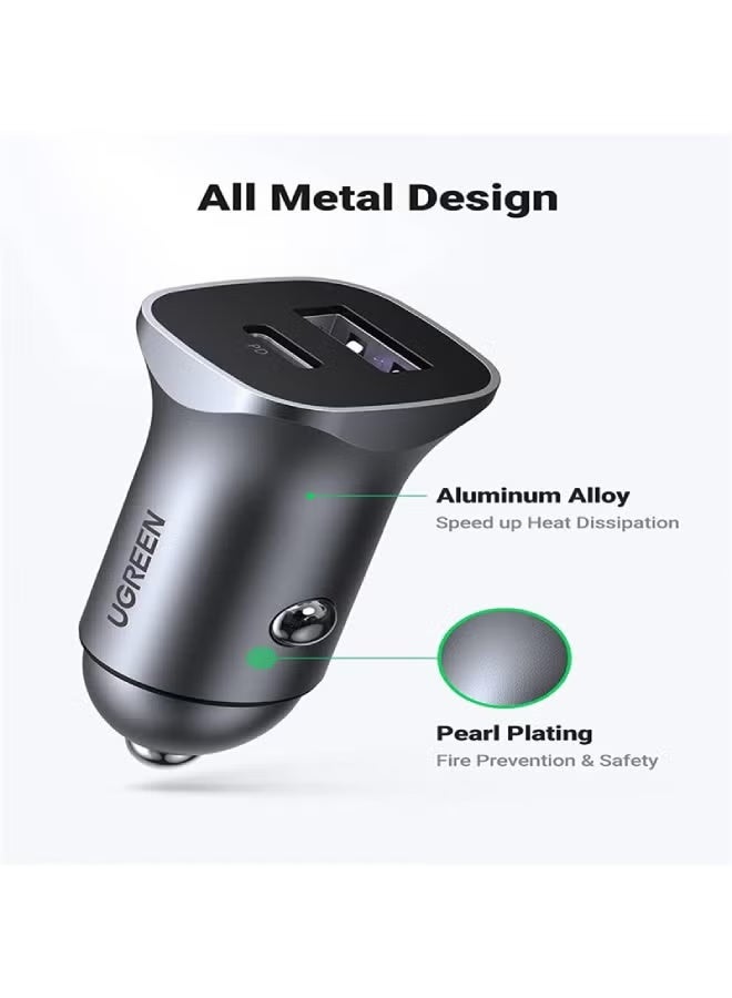 UGREEN ECO UGREEN 30W 2-Port Fast Car Charger, USB-C Power Delivery + USB-A Quick Charge, Compact Design, Model CD130 - Image 5