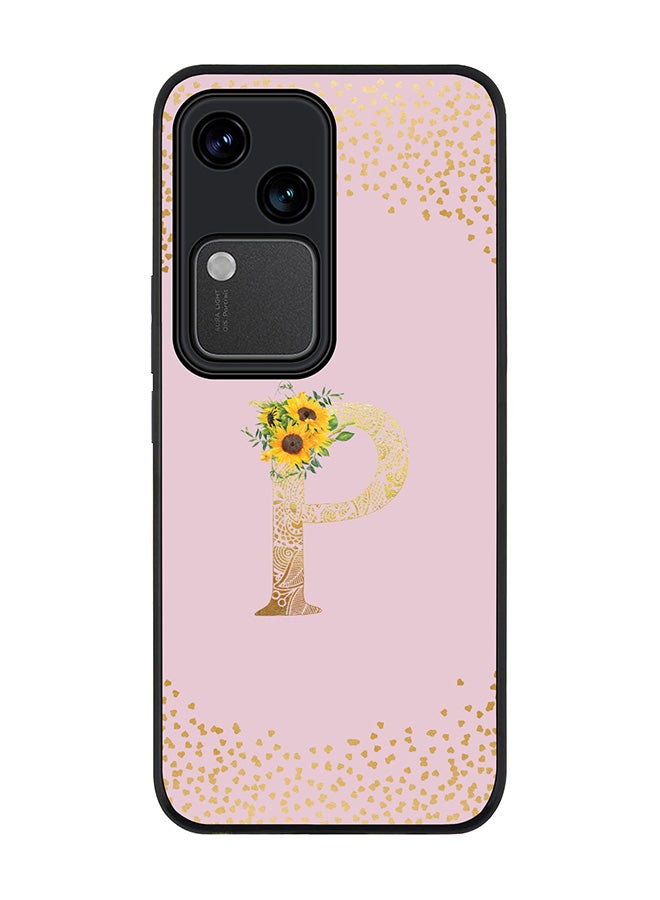 Stylizedd Rugged Black edge case for Vivo V30 5G, Flexible Cover -  Custom Monogram Initial Letter Mandala Floral Pattern Alphabet - P  (Pink ) - Image 1