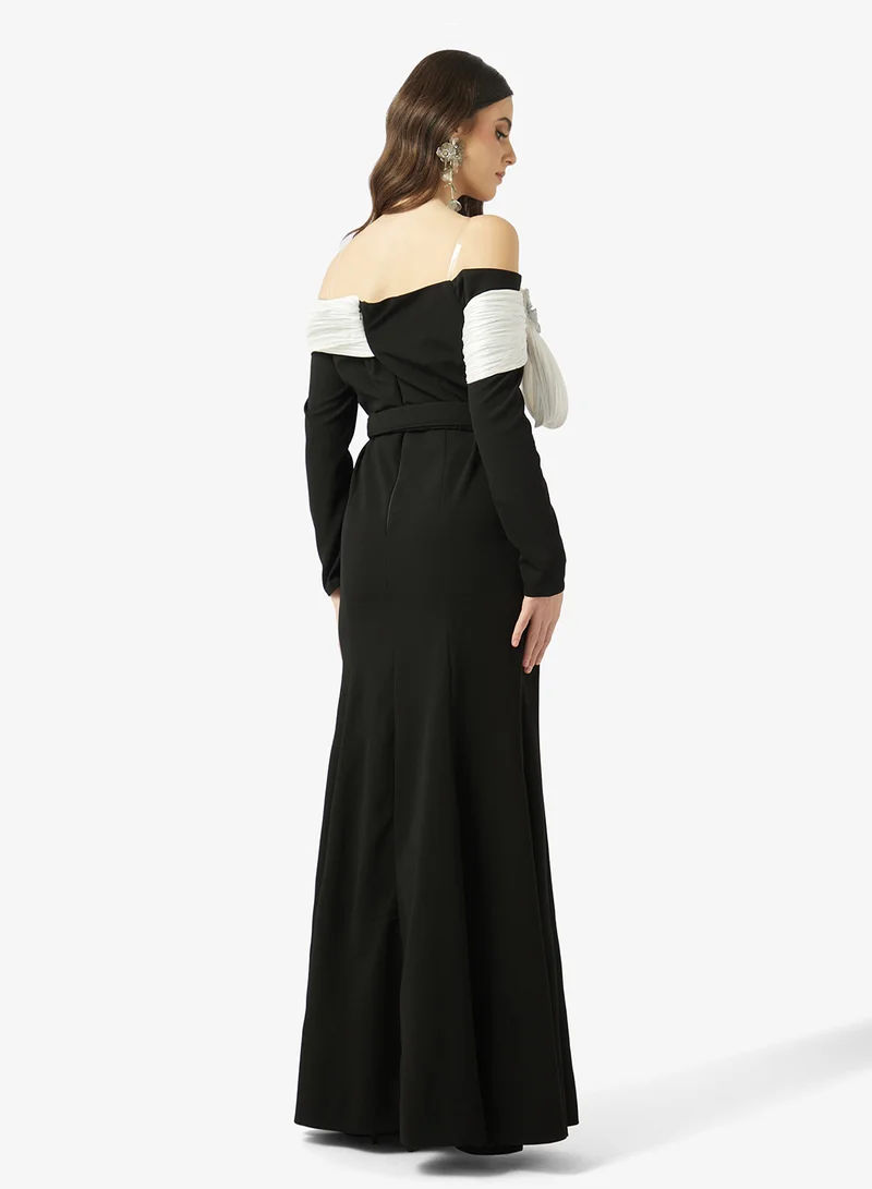 Namshi x Off Shoulder Gown With Draped 3D Floral