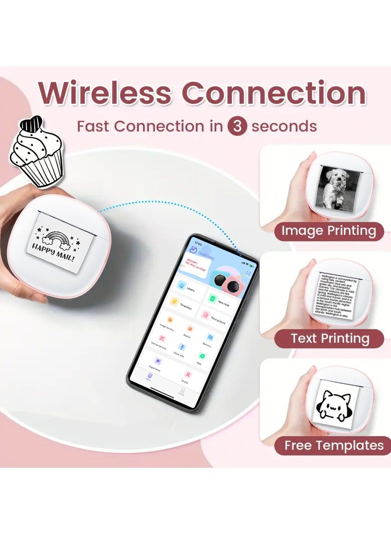 HD Mini Bluetooth Printer - Wrong Questions/Labels/Photos One Click Printing, Portable Thermal Printing Tool, Compatible with iOS/Android Sticker Wireless Inkless Printer with 13 Rolls of Paper, 6 Colored Pens, Essential Tool for Students/Offices  - Image 5