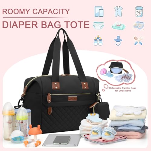 Pritent Diaper Bag Tote - Diaper Baby Bags with Pacifier Case, Shoulder Straps, Stroller Clips, Waterproof Large Mommy Maternity Travel Baby Bag for Mom and Dad, Medium, Black - Image 2