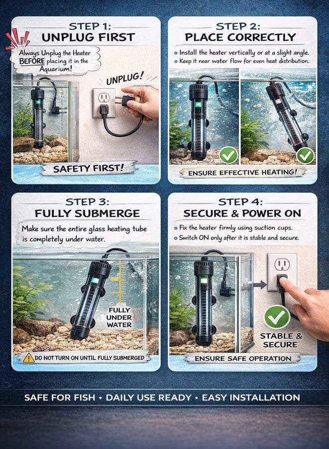 rizopets 25iW Intelligent Aquarium Heater Glass with Plastic Protective Guard, Automatic Temperature Control, IP68 Waterproof Quartz Heater for Fish Tanks (HEAT-25-WATT) - Image 4