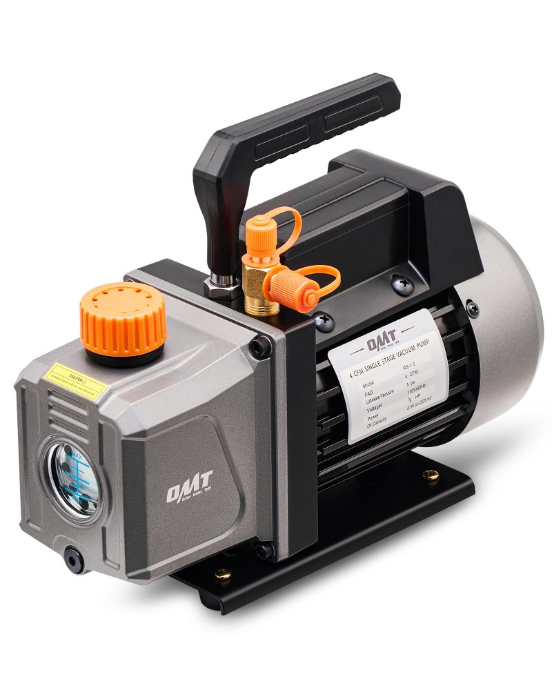 Orion Motor Tech Vacuum Pump, 4 cfm 1/3 hp HVAC Single Stage Vacuum Pump for R12 R22 R134a R410a R502, Auto AC Vacuum Pump Kit for Automotive Air Conditioner Resin Degassing & More, Oil Included - Image 1