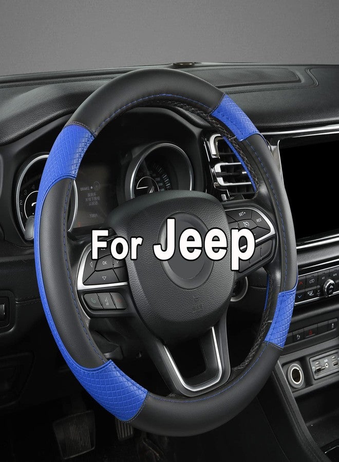 GIANT PANDA Steering Wheel Cover for Jeep Wrangler, Car Steering Wheel Cover for Jeep Grand Cherokee and Cherokee - Black+Blue - Image 1