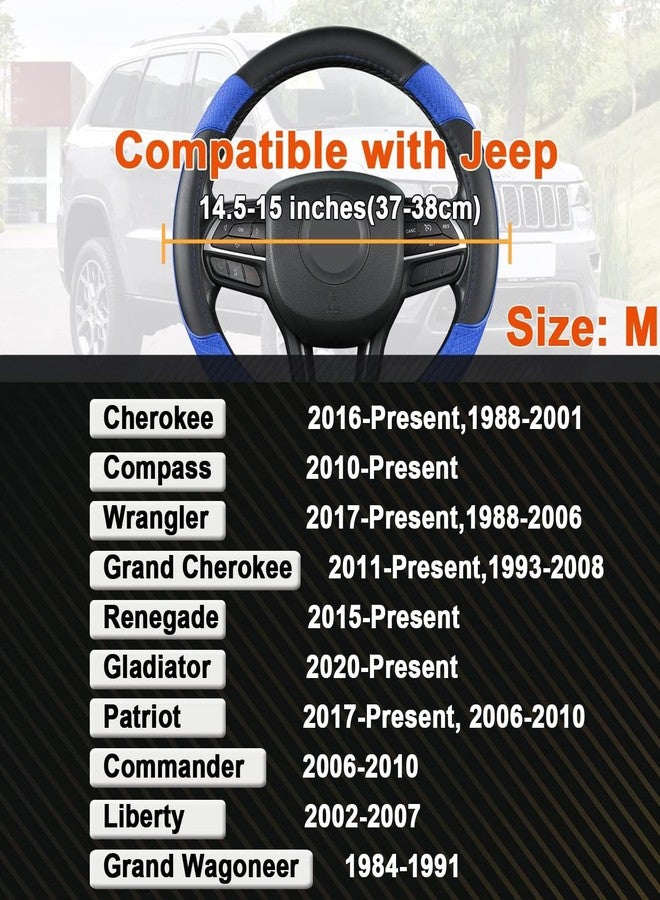 GIANT PANDA Steering Wheel Cover for Jeep Wrangler, Car Steering Wheel Cover for Jeep Grand Cherokee and Cherokee - Black+Blue - Image 2