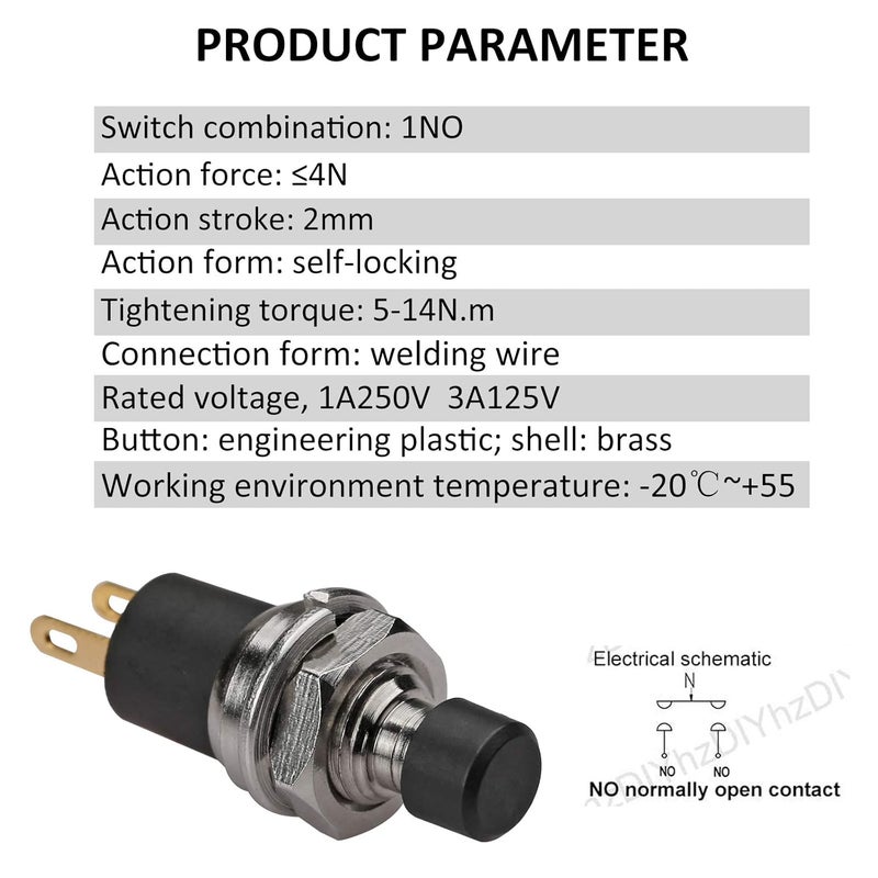 DIYhz 5Pcs Self-Locking SPST Latching Type Dash ON/Off Push Button Switch AC 250V/3A Black - Image 3