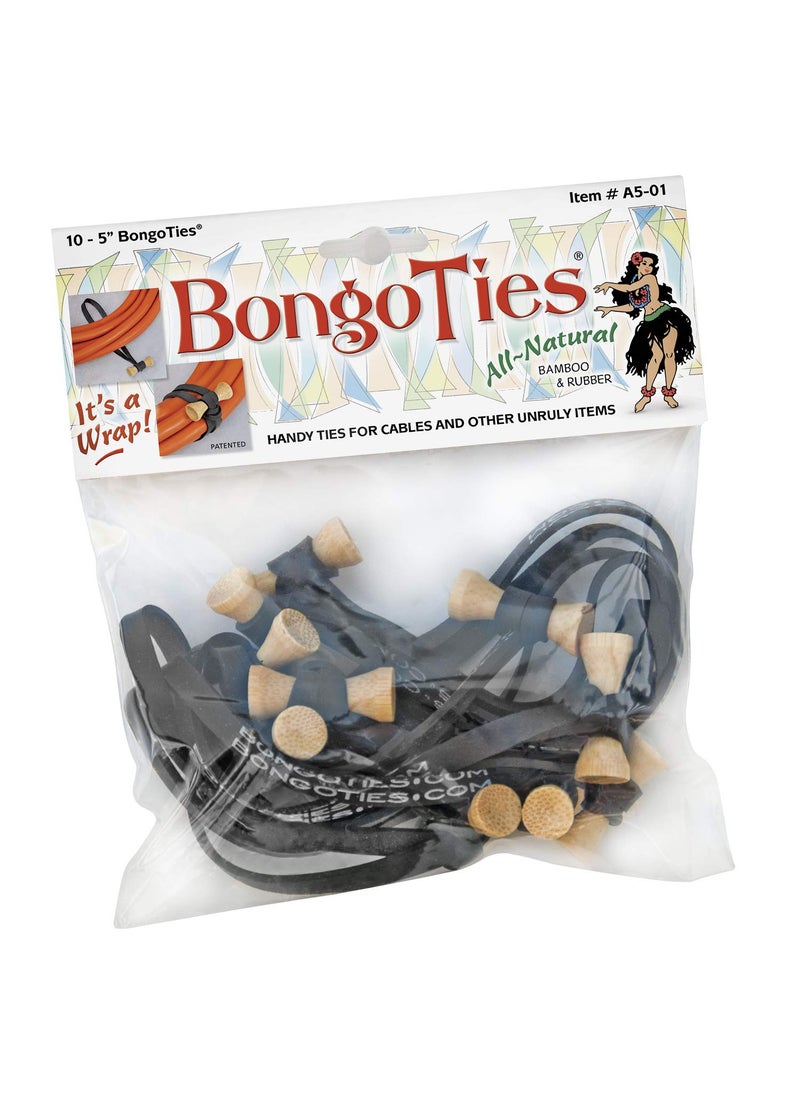 BongoTies BongoTies Original Bongo Ties A5-01 - 10 Pack ~ Professional cable ties made of natural rubber and bamboo ~ HANDY TIES FOR CABLES AND OTHER UNRULY ITEMS  - Image 1