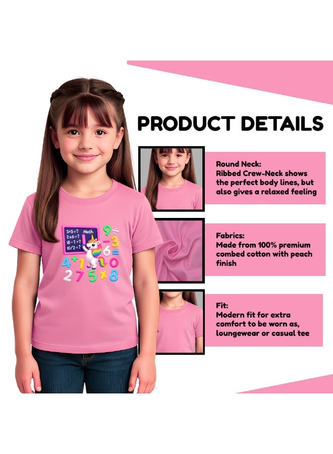 برينت شوب فور مي تيشيرت بناتي ليوم الرياضيات للأطفال | تيشيرت مطبوع عليه أرقام وكسور، تيشيرت بأكمام قصيرة مزين برموز رياضية ملونة - Image 4