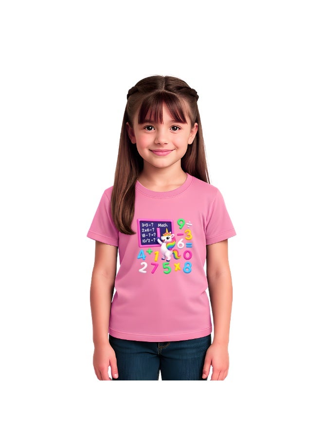 برينت شوب فور مي تيشيرت بناتي ليوم الرياضيات للأطفال | تيشيرت مطبوع عليه أرقام وكسور، تيشيرت بأكمام قصيرة مزين برموز رياضية ملونة - Image 1
