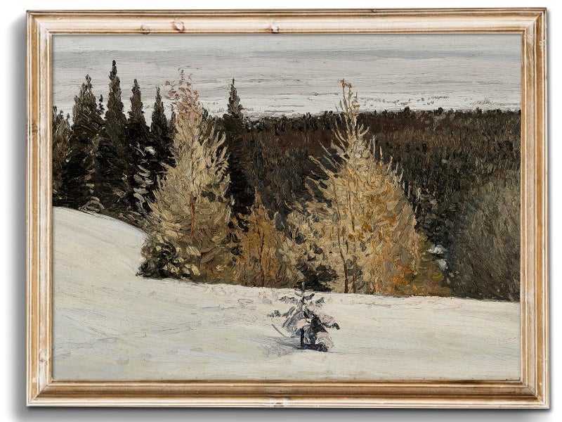 uniro Vintage Wall Art Prints - Vintage Christmas Print Winter Landscape Oil Painting, Rustic Tree Forest Christmas Picture Wall Decor, Retro Muted Snowy Landscape Holiday Wall Decor, Xmas Decor for Bedroom Bathroom Living Room Christmas Holiday Decor(8" x 10"-UNFRAMED) - Image 1