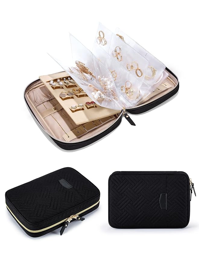 The Bros Jewelry Travel Organizer Case, Transparent Jewelry Storage Book Ring Binder Jewelry Bags Clear Booklet Zipper Pouch Bag for Necklaces, Earrings, Rings, Bracelets 