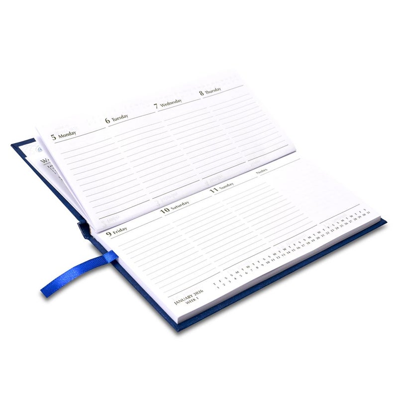 FIS مفكرة فايز 2026 نحيفة، حجم نحيف 170x90 مم، غلاف صلب من مواد الفينيل، أسبوع واحد في لمحة، تنسيق أفقي، ورق أبيض 60 جرام، غلاف أزرق - FSDI51E26BL - Image 4