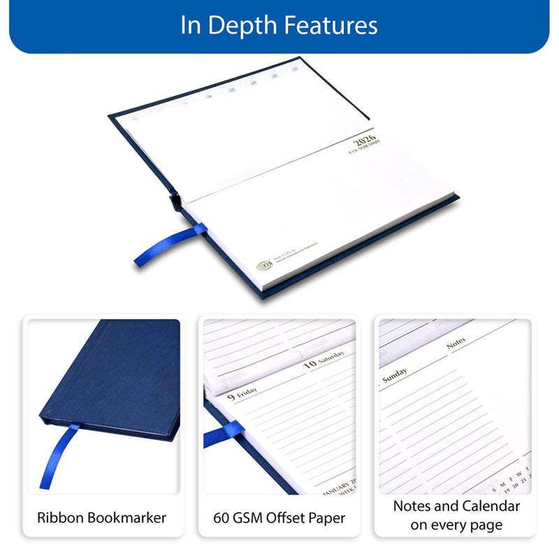 FIS مفكرة فايز 2026 نحيفة، حجم نحيف 170x90 مم، غلاف صلب من مواد الفينيل، أسبوع واحد في لمحة، تنسيق أفقي، ورق أبيض 60 جرام، غلاف أزرق - FSDI51E26BL - Image 5