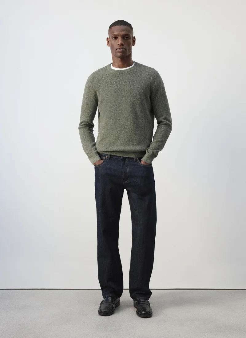 Mango Man 37-KHAKI 100% Cotton Fine Ribbed Knit Jumper for Men | Best Price UAE