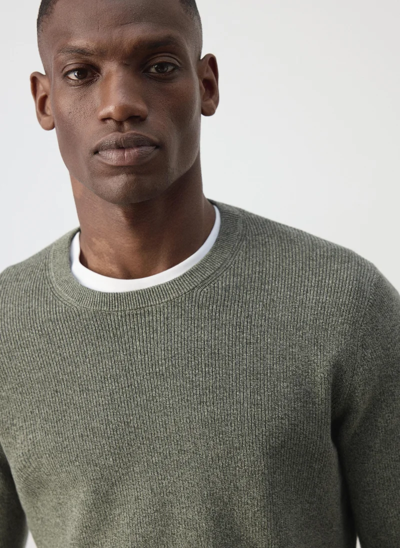 Mango Man 37-KHAKI 100% Cotton Fine Ribbed Knit Jumper for Men | Best Price UAE