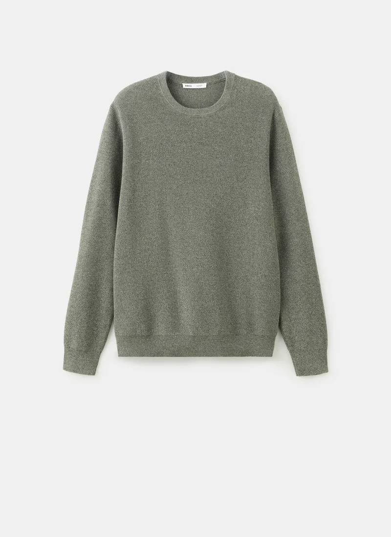 Mango Man 37-KHAKI 100% Cotton Fine Ribbed Knit Jumper for Men | Best Price UAE